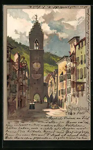 Künstler-AK Sterzing, Glockenturm