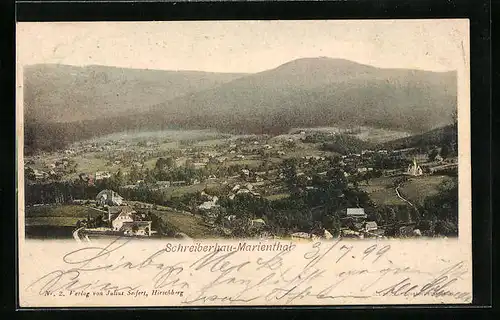 AK Schreiberhau-Marienthal, Gesamtansicht aus der Vogelschau