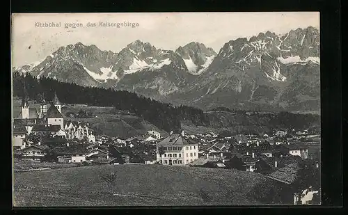 AK Kitzbühel, Ortsansicht gegen das Kaisergebirge