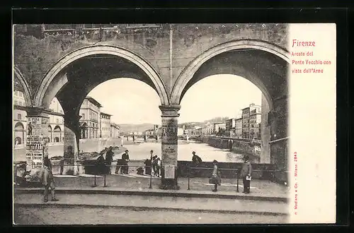 AK Firenze, Arcate del Ponte Vecchio con vista dell`Arno