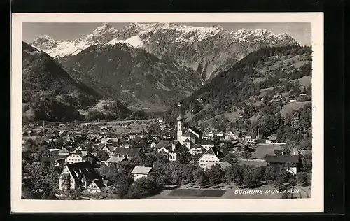 AK Schruns Montafon, Ortsansicht aus der Vogelschau