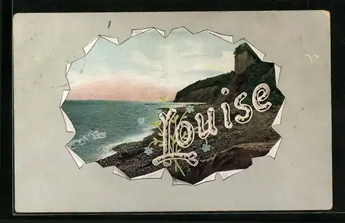 AK Namenstag von Louise, Szene am Strand