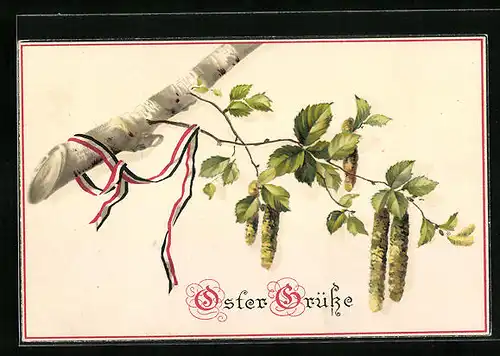 AK Ostergruss mit Birkenast und -zweig