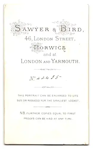 Fotografie Sawyer & Bird, Norwich, 46. London Street, Junges Mädchen im umwerfenden Kleid mit hochwertigem Halsschmuck