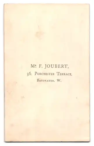 Fotografie Mr. F. Joubert, Bayswater-W., Porchester Terrace, 36, Bürgerliche Dame im Samtkleid