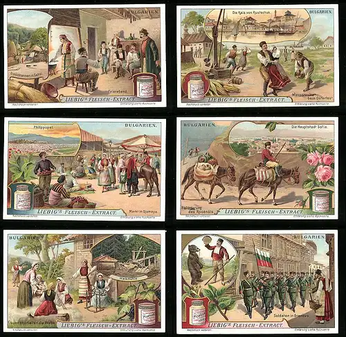 6 Sammelbilder Liebig, Serie Nr. 985: Bulgarien, Drenovo, Sofia, Rustschuk