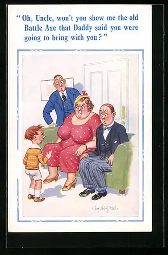 Künstler-AK Donald McGill: Kind hat Wortspiel nicht verstanden und verplappert sich