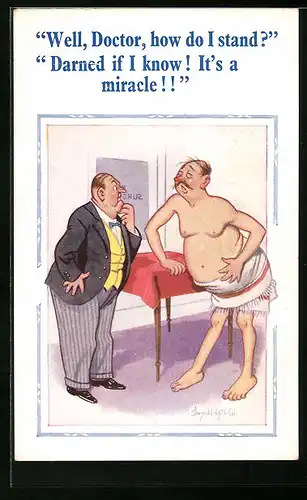 Künstler-AK Donald McGill: Arzt beim Hausbesuch eines Kranken