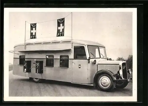 AK Bern, Berner Herbst-Ausstellung, Fahrbares Automobil-Postbureau auf Saurer-Chassis