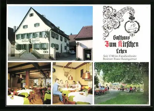 AK Freiburg-Lehen, Speisegasthaus Zum Hirschen - Aussen, Garten, Gastraum