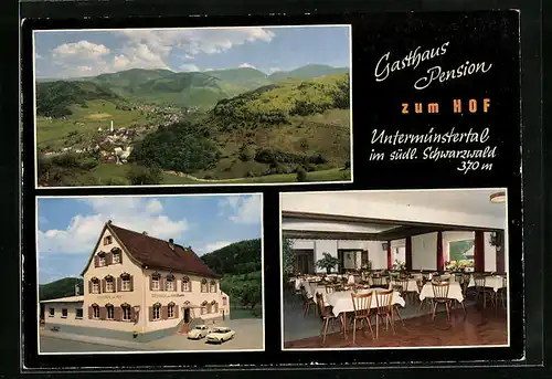 AK Untermünstertal /Schwarzw., Gasthaus Pension zum Hof, Ortsansicht aus der Vogelschau