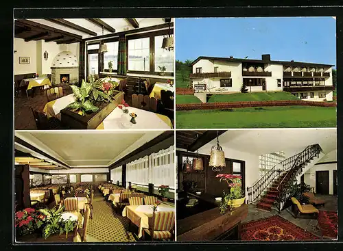 AK Bösingen /Krs. Freudenstadt, Hotel Mandelberg - Gebäude, Speiseraum, Empfang