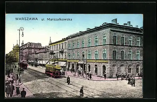 AK Warszawa, Ul. Marszalkowska, Strassenbahnen