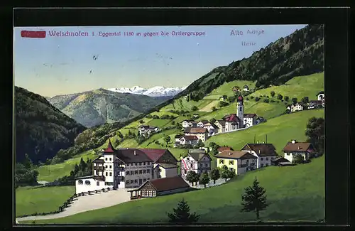 AK Welschnofen i. Eggental, Ortsansicht gegen die Ortlergruppe