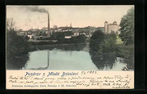 AK Mladá Boleslav, Panorama mit Schloss