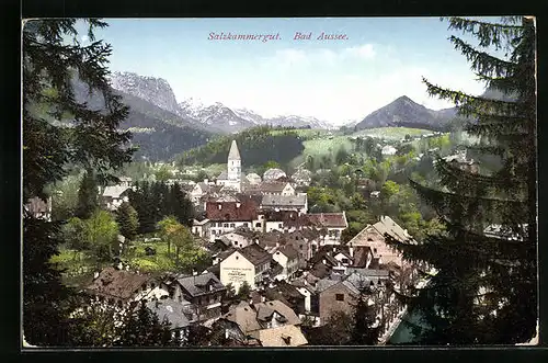 AK Bad Aussee, Ortsansicht gegen Gebirgspanorama