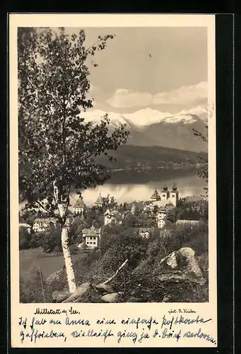 AK Millstadt a. See, Panorama mit Gebirge