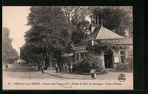 AK Neuilly-sur-Seine, Station des Tramways, Entrée du Bois de Boulogne