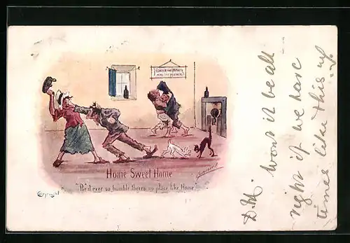 Künstler-AK Cynicus: Home Sweet Home - Alle streiten sich zuhause