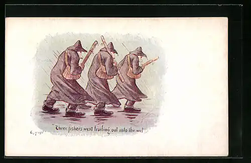 Künstler-AK Cynicus: Three fishers went trailing out into the wet