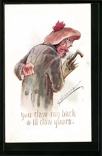 Künstler-AK Cynicus: You claw my back & I`ll claw yours