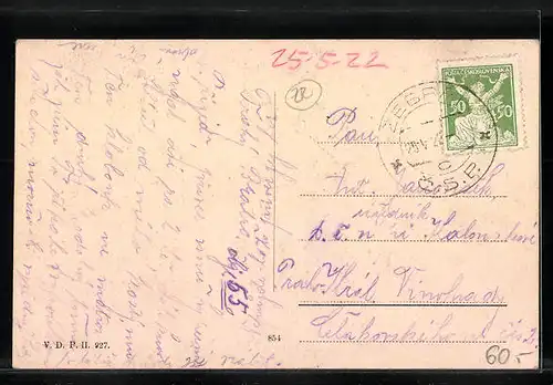 AK Lächelndes Mädchen in tschechischer Tracht, Krug mit Blumen