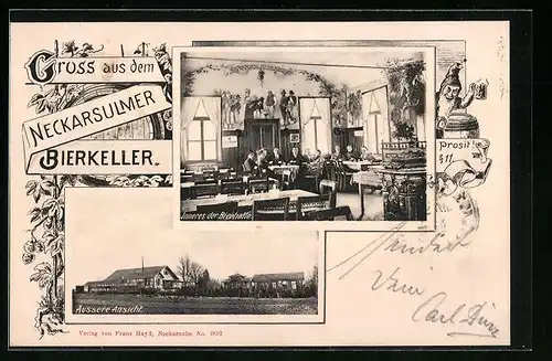 AK Neckarsulm, Gasthaus Bierkeller, Innenansicht der Bierhalle