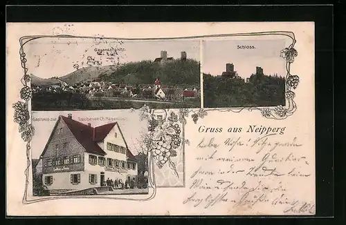 AK Neipperg, Gasthaus zur Traube, Schloss, Gesamtansicht