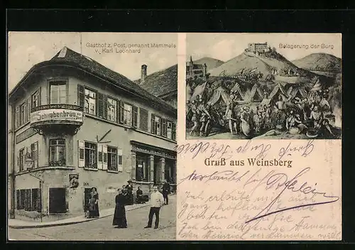 AK Weinsberg, Gasthof zur Post, Belagerung der Burg