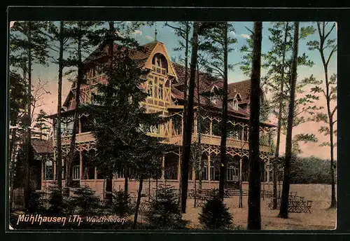 AK Mühlhausen /Th., Gasthaus Waldfrieden hinter Bäumen