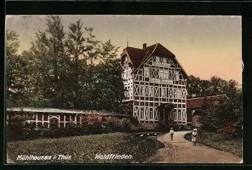 AK Mühlhausen /Th., Gasthaus Waldfrieden, mit Kindern