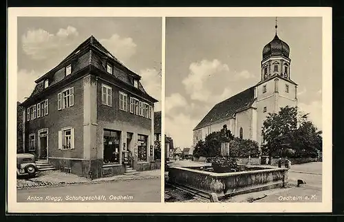 AK Oedheim a. K., Schuhgeschäft Anton Riegg, Kirche