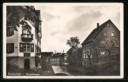 AK Kochendorf, Hauptstrasse mit Conditorei-Café Emil Hahn