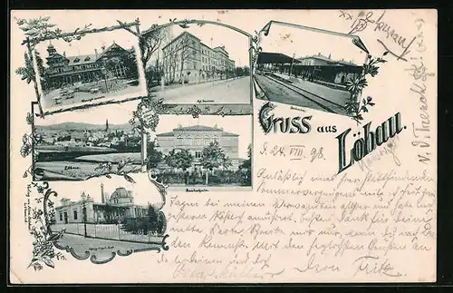 AK Löbau, König-Albert-Bad, Realschule, Bahnhof