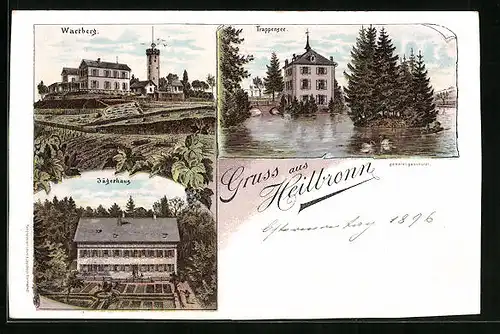 Lithographie Heilbronn, Jägerhaus, Wartberg, Trappensee