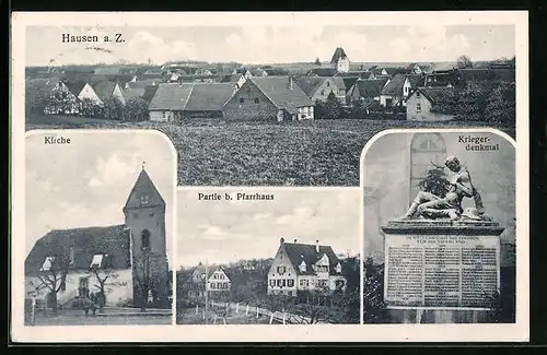 AK Hausen a. Z., Ortsansicht, Kirche, Partie beim Pfarrhaus