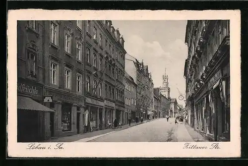AK Löbau, Zittauer Strasse mit Geschäften
