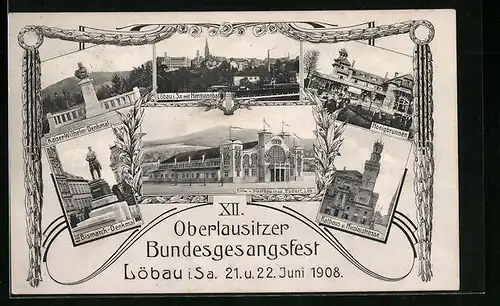 AK Löbau, XII. Oberlausitzer Bundesgesangsfest 1908, Hermannbad, Honigbrunnen