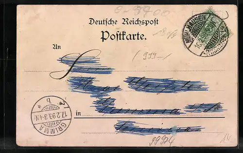 Lithographie Mühlhausen i. Th., Gasthaus Peterhof, Weisses Haus, Rothes Haus