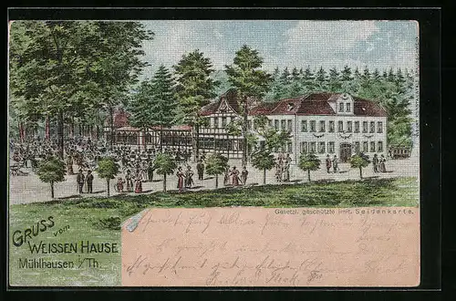 Seiden-Imitations-AK Mühlhausen i. Th., Gasthaus Weisses Haus