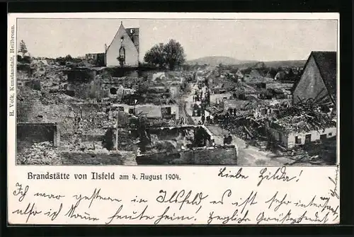 AK Ilsfeld, Brand 1904, Strassenpartie mit zerstörten Gebäuden
