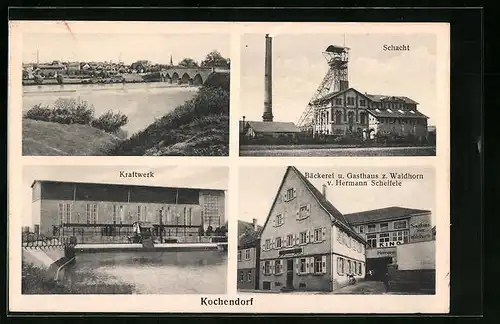 AK Kochendorf, Gasthaus zum Waldhorn, Schacht, Kraftwerk