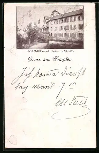 AK Wimpfen, Hotel Mathildenbad von J. Albrecht