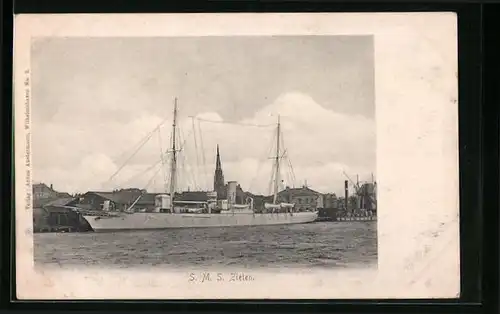 AK Kriegsschiff SMS Zieten im Hafen