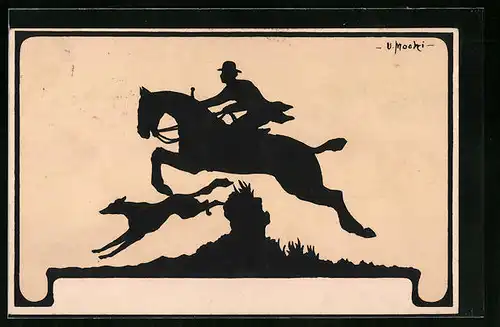 AK Scherenschnitt eines Reiters beim Hindernisrennen