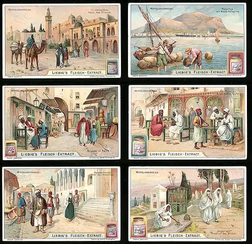 6 Sammelbilder Liebig, Serie Nr. 874: Mittelmeerreise, Algerien, Konstantinopel, Kairo