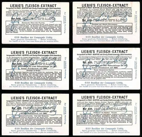 6 Sammelbilder Liebig, Serie Nr. 874: Mittelmeerreise, Algerien, Konstantinopel, Kairo