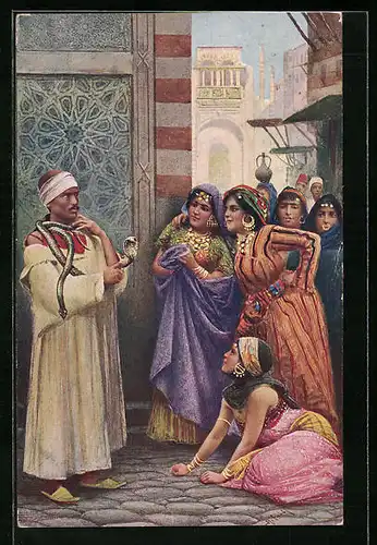 AK Arabische Frauen und Schlangenbeschwörer