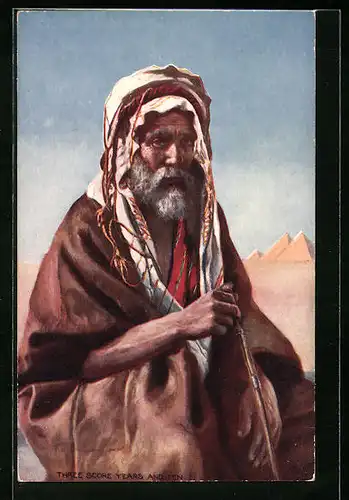 AK Alter arabischer Mann vor den Pyramiden von Gizeh