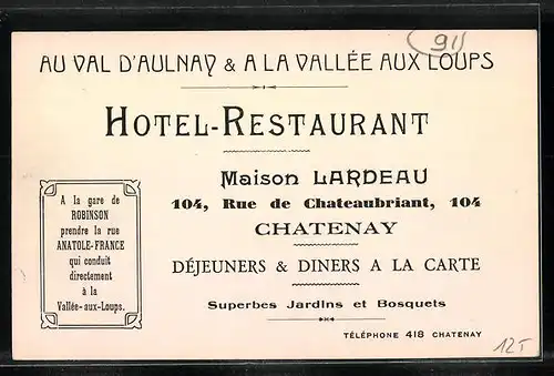 AK Chatenay, Hotel-Restaurant de la Vallée des Loups, 104 Rue Chateaubriant